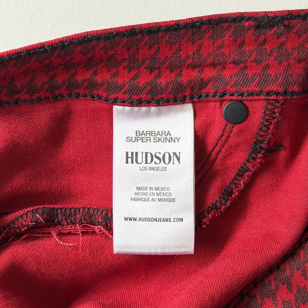 NWOT New Hudson Barbara High Rise Super Skinny Stretch Jeans Houndstooth Red 32 - Picture 6 of 10